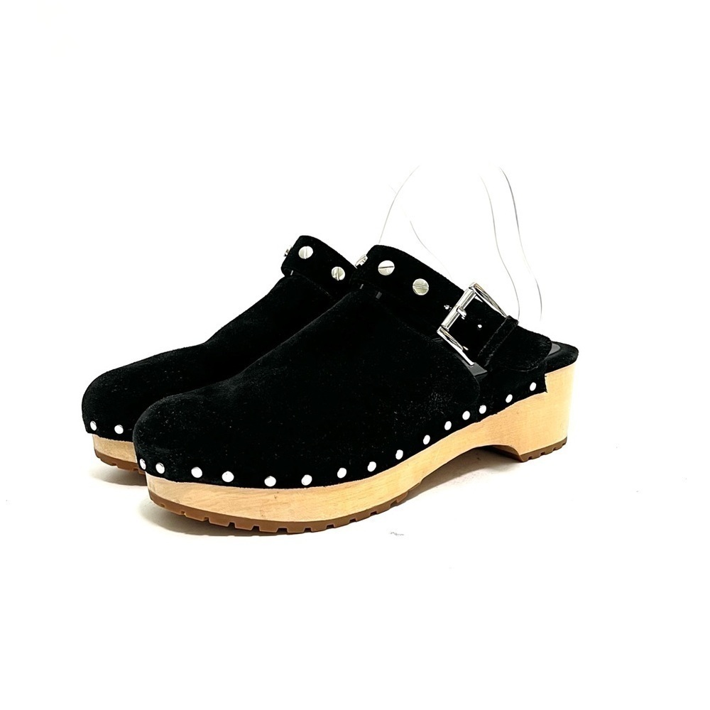 REBECCA MINKOFF | Vintage Y2K black suede slip on wooden clogs